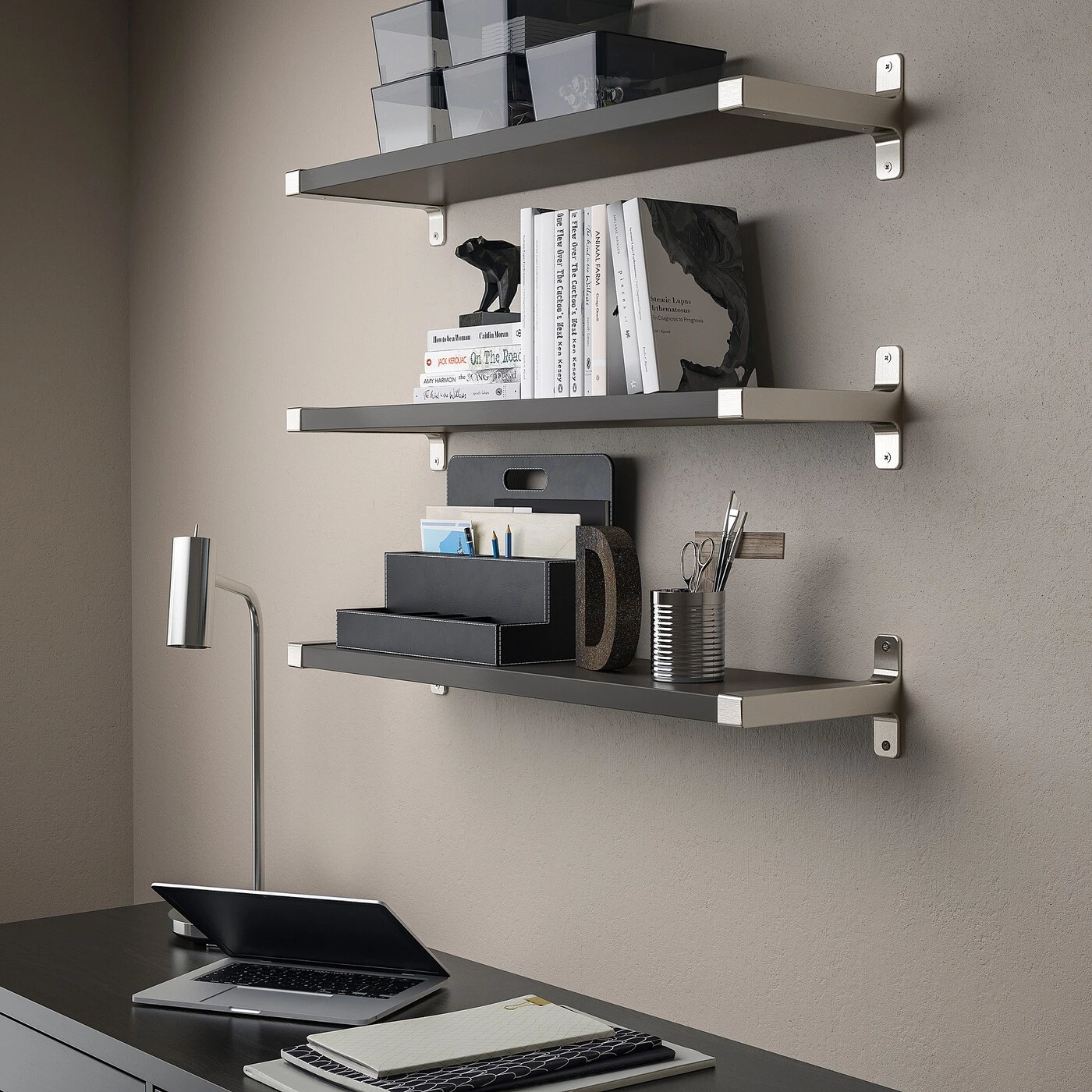 IKEA BERGSHULT / GRANHULT Wall Shelf Combination Dark Gray/nickel Plated 31 1/2x7 7/8 " - Image 2