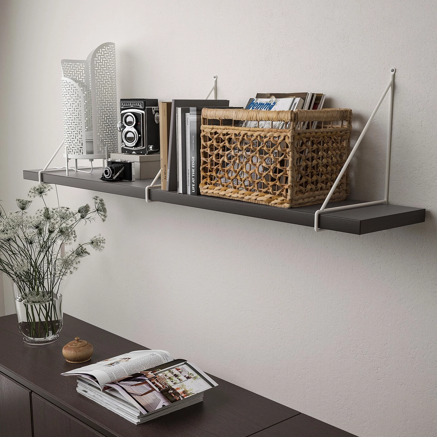 IKEA BERGSHULT / PERSHULT Wall Shelf Brownblack/white 47 1/4x7 7/8 " - Image 2